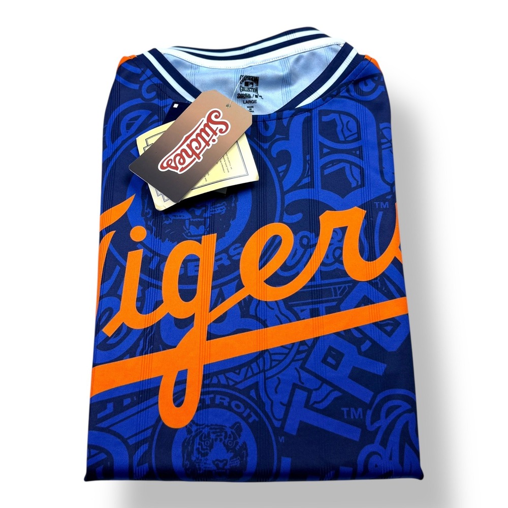 Stitches Detroit Tigers Cooperstown Collection‎ Jersey Shirt Mens Large NWT Blue